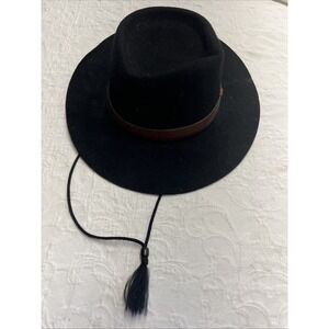 Wool Fedora Hat New York Hat Co LARGE Black Made In USA Leather Band, Drawstring